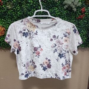 Forever 21 Floral Velvet Crop Top - Cream and Purple